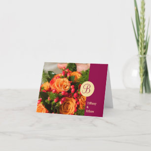 Maroon band custom photo monogram letter thank you card