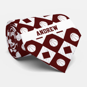 Maroon Basketball Wood Floor Argyle Pattern Tie
