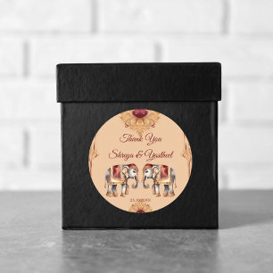 Maroon beige Indian wedding elephants favour Classic Round Sticker