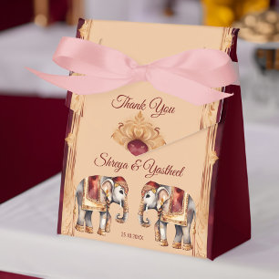 Maroon beige Indian wedding elephants template Favour Box