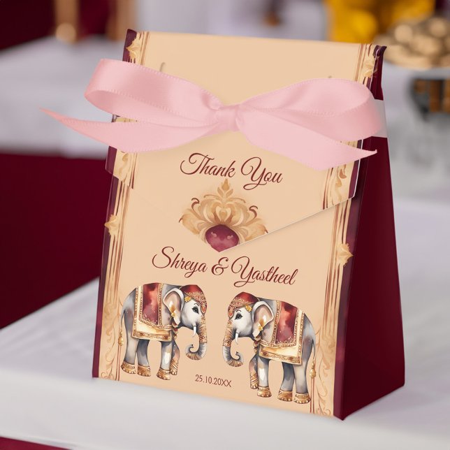Maroon beige Indian wedding elephants template Favour Box (Maroon beige Indian wedding elephants template Favor Box Indian wedding favors elephant favor box)