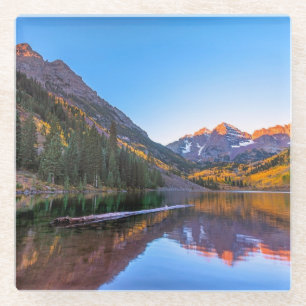 Maroon Bells Alpen Glow Glass Coaster