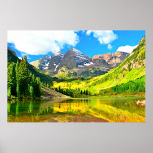Maroon Bells, Aspen, Colorado Summer Landscape Poster