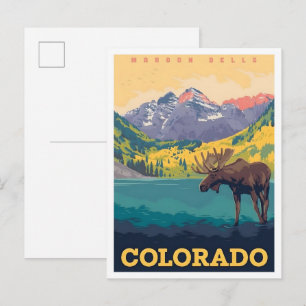 Maroon Bells Colorado USA Vintage Art Travel Postcard