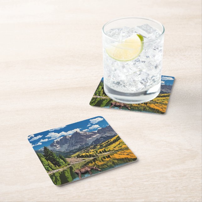 Maroon Bells Paper Napkin Square Paper Coaster (Insitu)