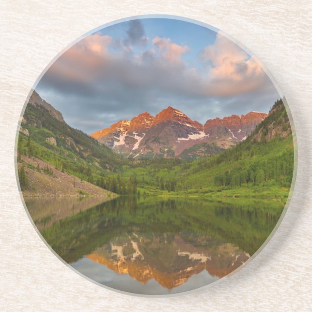 Maroon Bells Reflect Into Calm Maroon Lake 2 Coaster (Front)