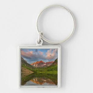 Maroon Bells Reflect Into Calm Maroon Lake 2 Key Ring