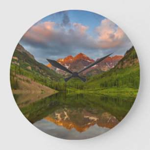 Maroon Bells Reflect Into Calm Maroon Lake 2 Large Clock