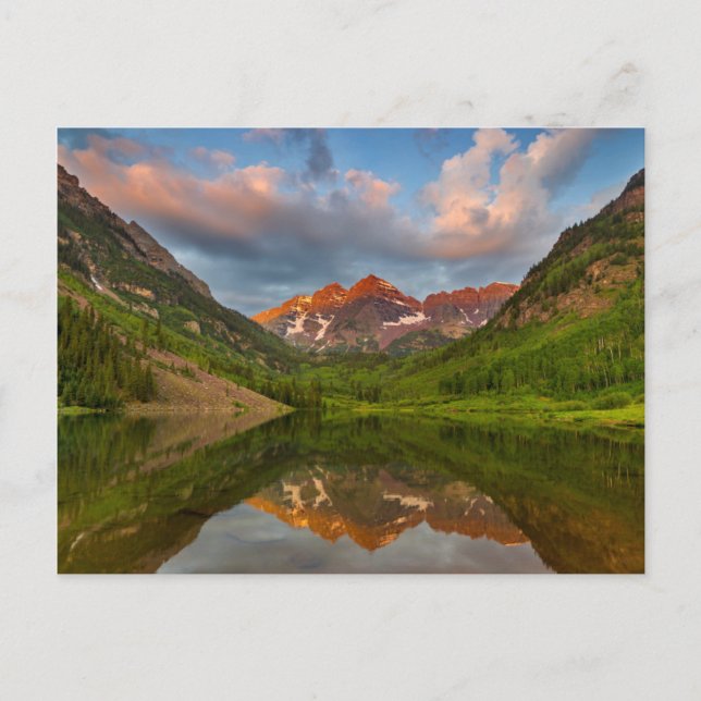 Maroon Bells Reflect Into Calm Maroon Lake 2 Postcard (Front)