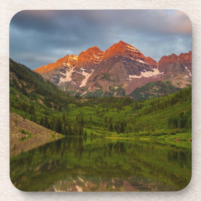 Maroon Bells Reflect Into Calm Maroon Lake 3 Coaster (Front)