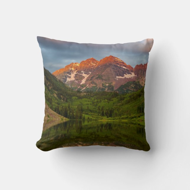 Maroon Bells Reflect Into Calm Maroon Lake 3 Cushion (Front)