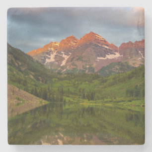 Maroon Bells Reflect Into Calm Maroon Lake 3 Stone Coaster