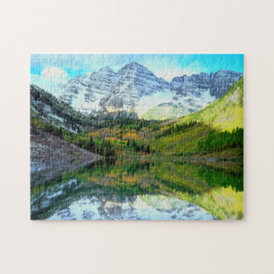 Maroon Bells reflecting in Maroon Lake Jigsaw Puzzle