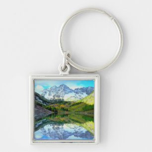Maroon Bells reflecting in Maroon Lake Key Ring