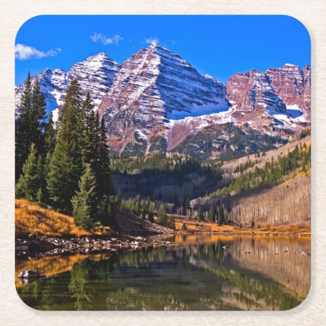 Maroon Bells Square Paper Coaster (Front)