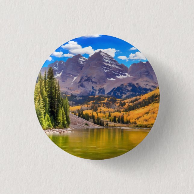 Maroon Bells Trucker Hat 3 Cm Round Badge (Front)