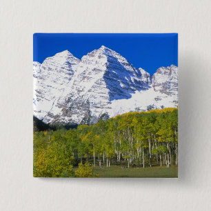 Maroon Bells with autumn aspen forest. 15 Cm Square Badge