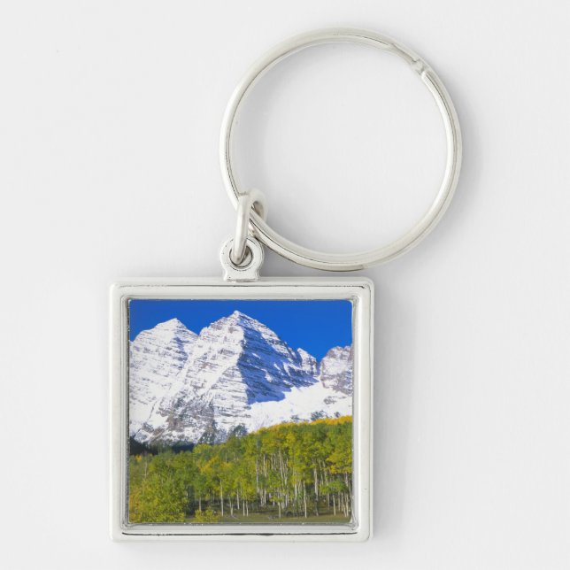 Maroon Bells with autumn aspen forest. Key Ring (Front)