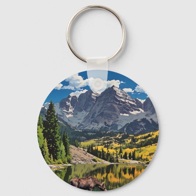 Maroon Bells with Moose Key Ring (Front)
