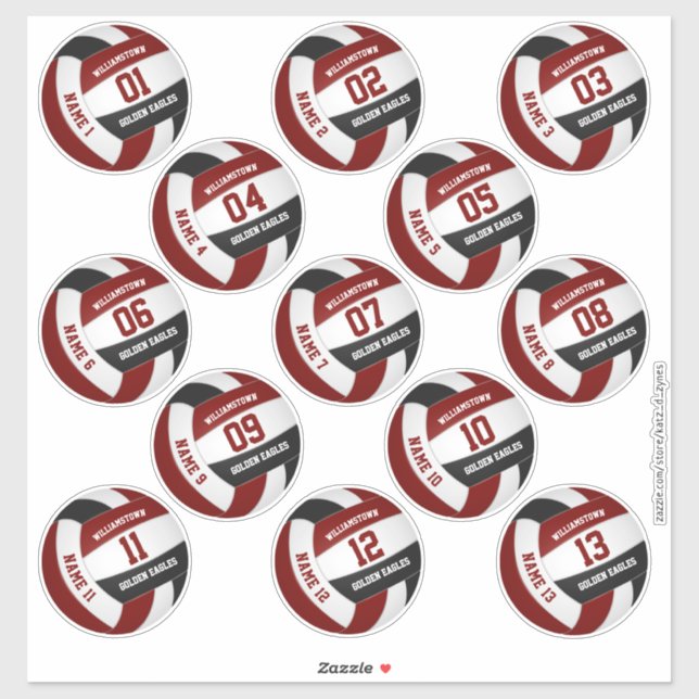 maroon black 13 custom players names volleyball (Sheet)