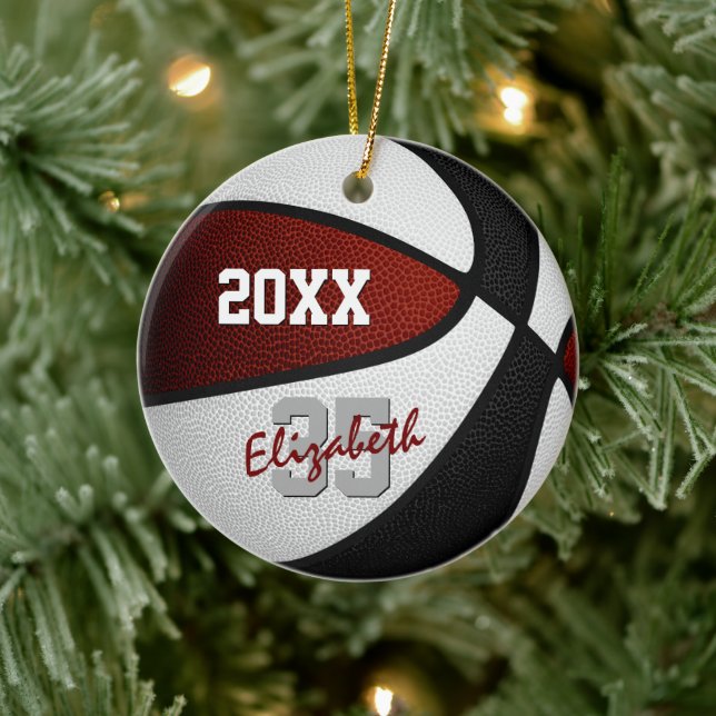 maroon black basketball team colours keepsake ceramic tree decoration (Tree)