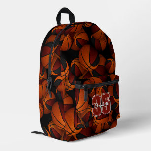 Maroon black basketball team colours player name printed backpack