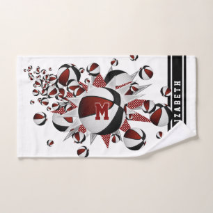 maroon black basketballs stars girls monogrammed hand towel