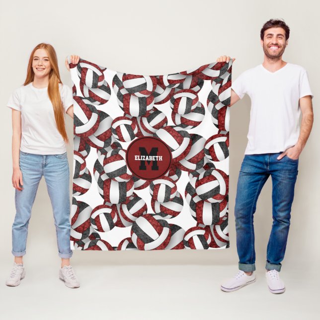 maroon black girls volleyball team colours fleece blanket (In Situ)