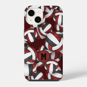 Maroon black girly volleyballs pattern gifts iPhone 14 case