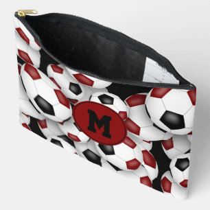 maroon black monogrammed soccer balls pattern accessory pouch