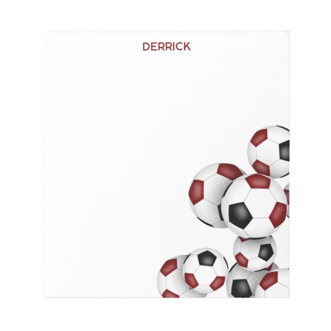 maroon black soccer balls accent custom name notepad (Front)