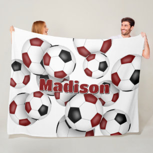 maroon black soccer balls kids sports room fleece blanket