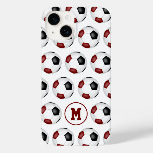 maroon black soccer balls pattern monogrammed Case-Mate iPhone 14 case
