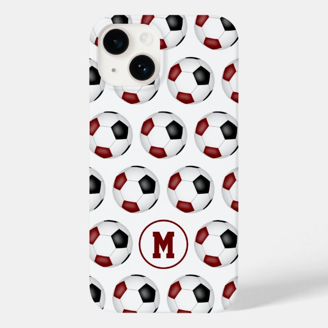 maroon black soccer balls pattern monogrammed Case-Mate iPhone case (Back)