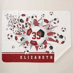 maroon black soccer balls stars girls sports room sherpa blanket