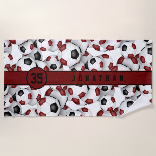 Maroon black soccer team colours sports gifts beach towel