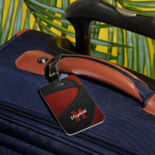 Maroon black team colours personalised basketball luggage tag