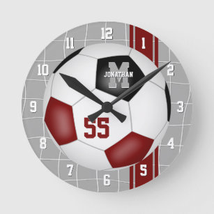 maroon black team colours varsity stripes soccer round clock