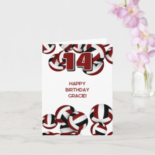 maroon black team colours volleyball happy birthda card