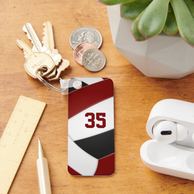maroon black volleyball club colours athlete name key ring (Desk)