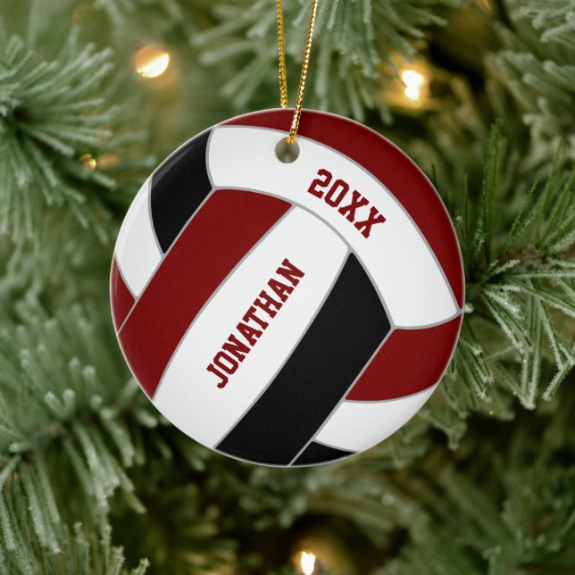 Maroon black volleyball team colours personalised  ceramic tree decoration (Tree)