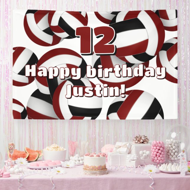 maroon black volleyballs birthday or team party banner (Party)
