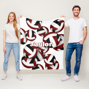 maroon black volleyballs girls sports room decor fleece blanket