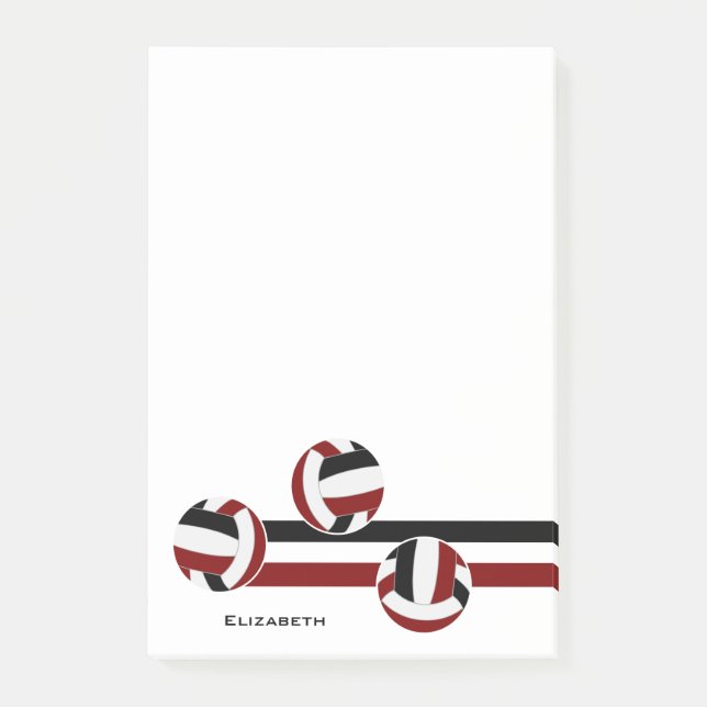 maroon black volleyballs stripes player name post-it notes (Front)