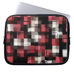Maroon Black White Abstract Plaid Laptop Sleeve