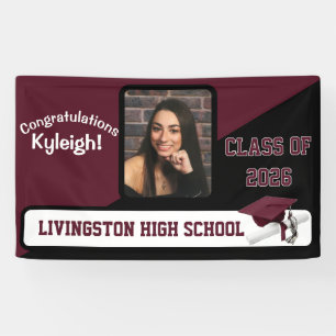 Maroon, Black, & White Graduation Banner