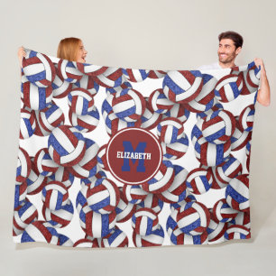 Maroon blue girls volleyball team colours fleece blanket