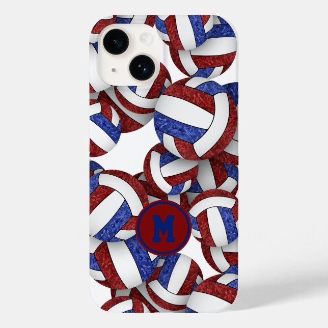 Maroon blue monogrammed girly volleyballs pattern  Case-Mate iPhone case (Back)