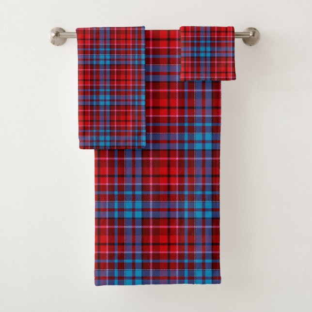 Maroon Blue Red Plaid Tartan Design  Bath Towel Set (Insitu)