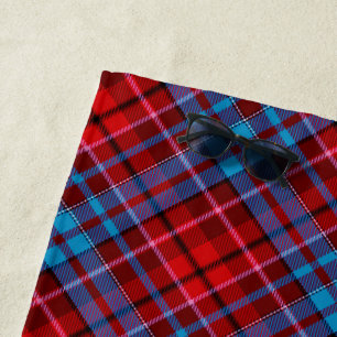 Maroon Blue Red Plaid Tartan Design Beach Towel